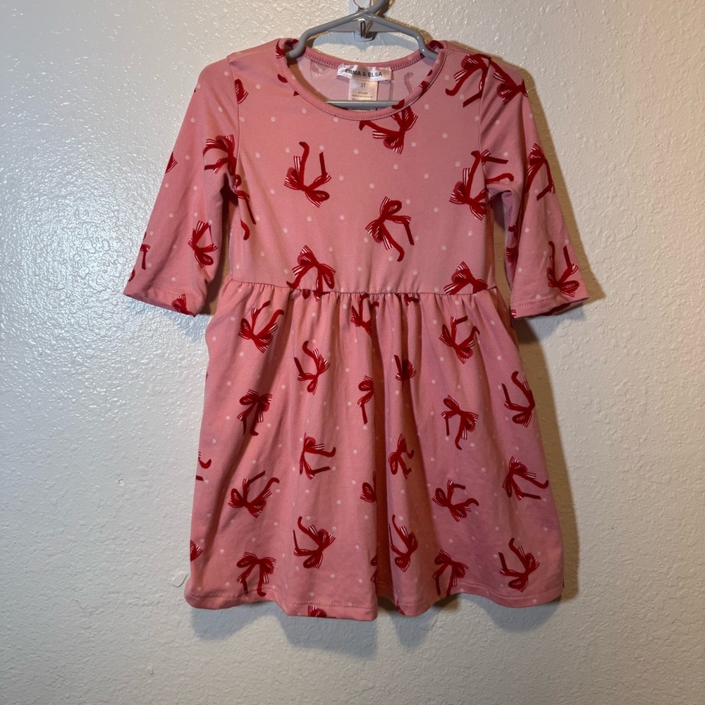Emma & Elsa Pink Dress With Red Bows Size 3T